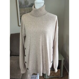 Sea Bleu Cashmere Sweater Womens Large Side Buttons Turtle Neck 100% Cashmere
